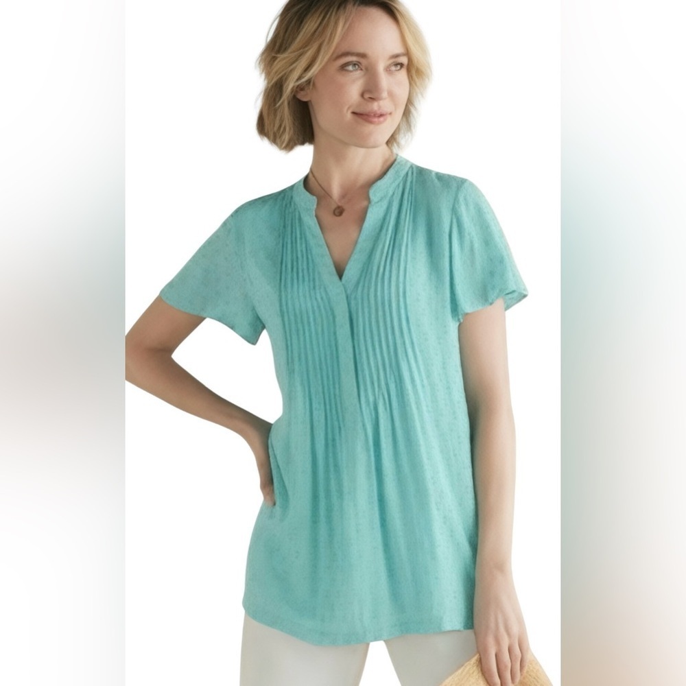 Soft Surroundings Turquoise Coastal Offshore Pintuck Textured Tunic Top Size PM